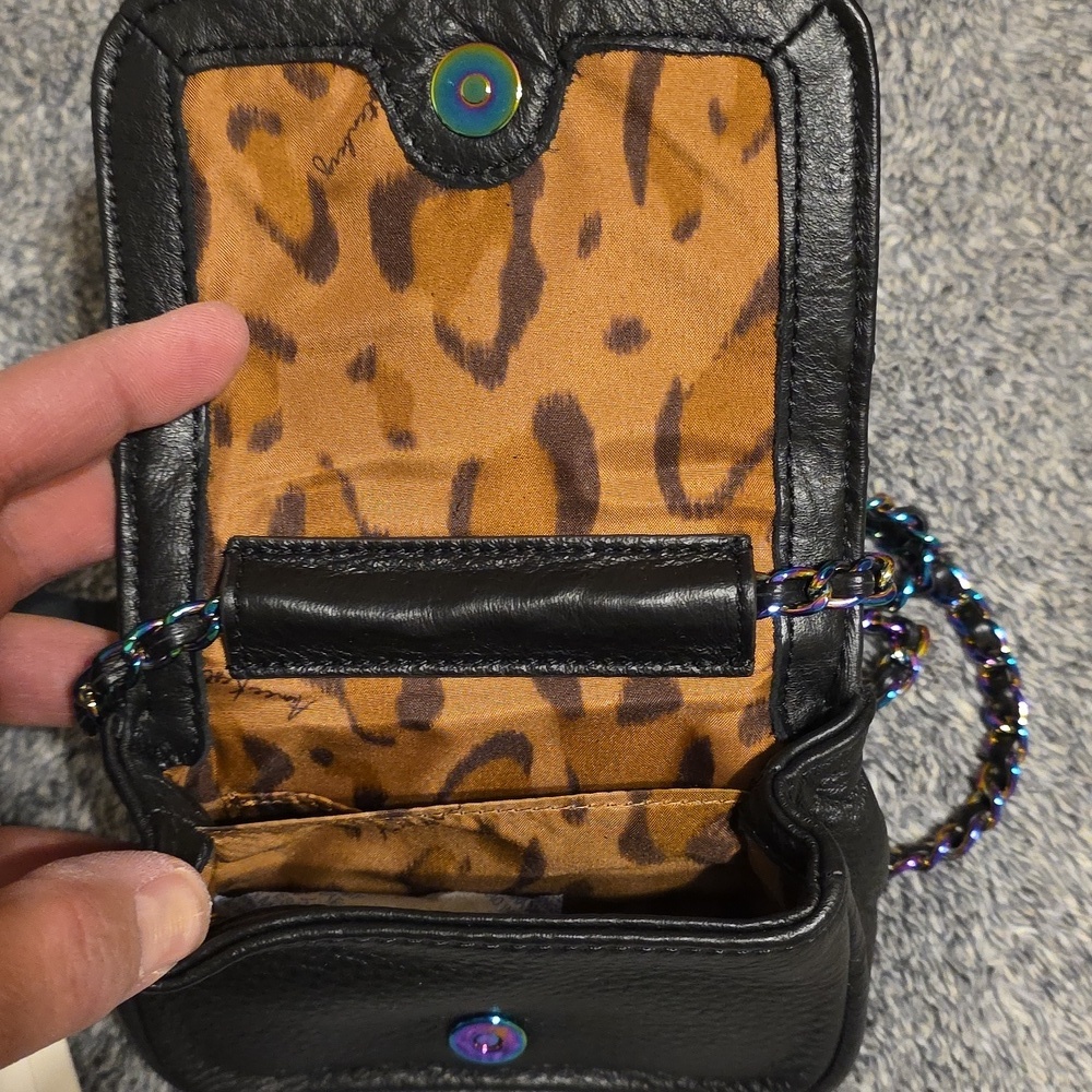 NWT Aimee Kestenberg Iridescent Metal Accents Black Pebbled Leather Mini Bag - Picture 5 of 7
